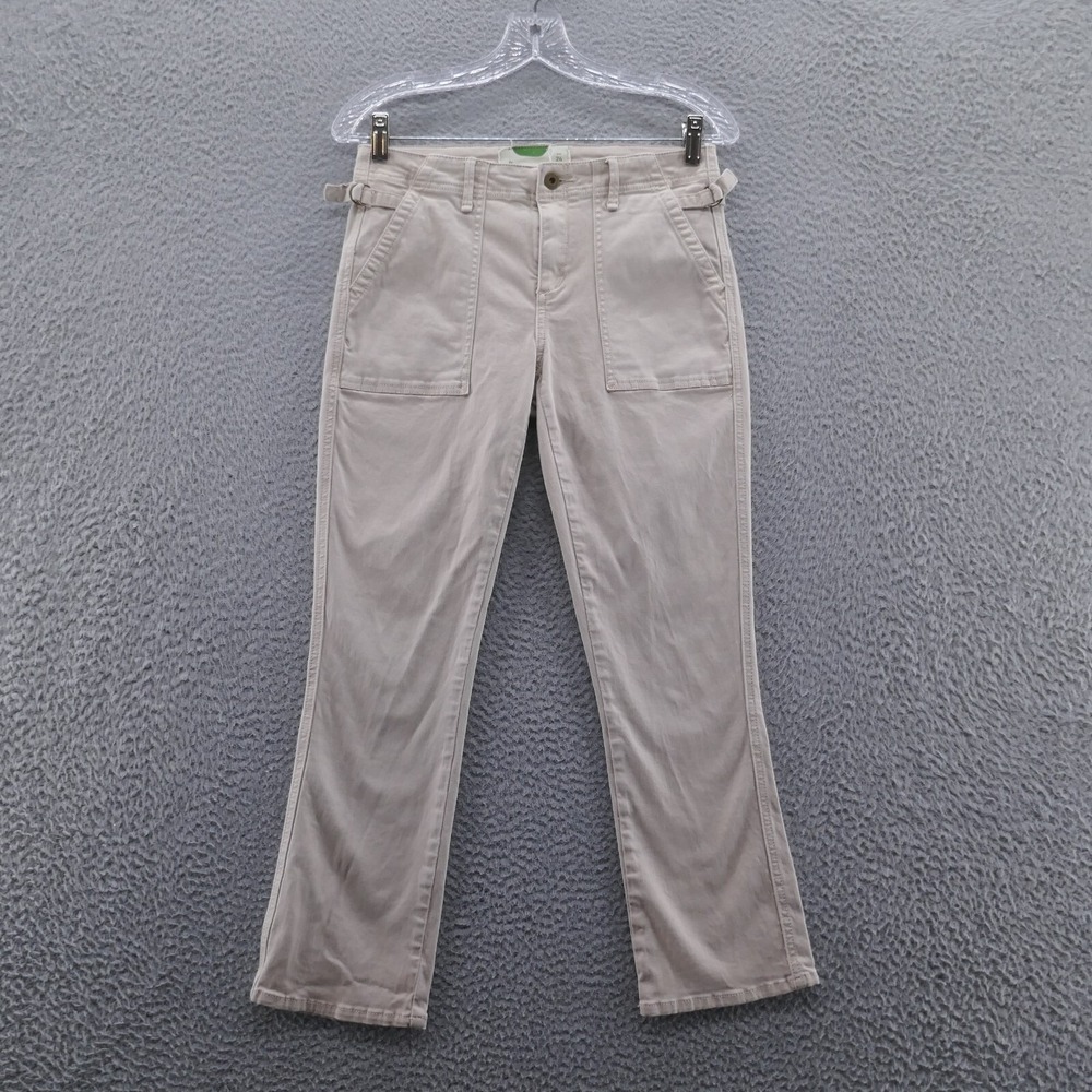 Anthropologie Womens Cropped Utility Khaki Pants 26 Beige‎ Straight Leg Mid Rise